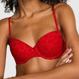 Victoria’s Secret PINK Red Floral Embroidered Push Up Bikini Top Large - NWT